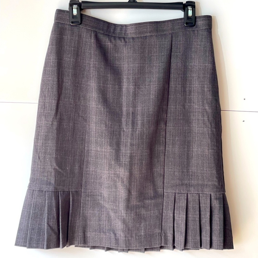 Dressbarn Gray Plaid Pencil Short Mini Pleasant Pleated Office Skirt, Sz 12